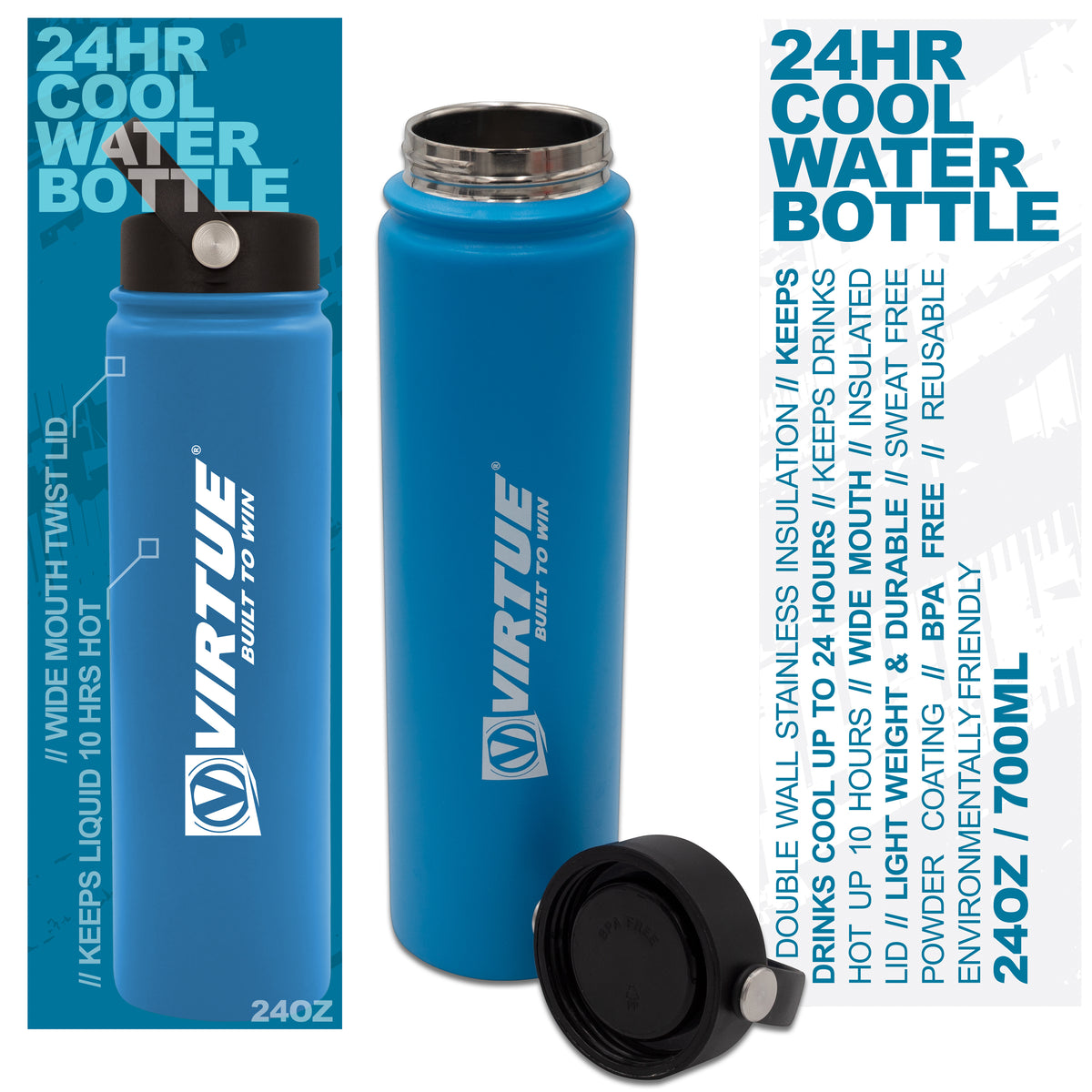 Water Bottles | Blue Virtue Stainless Steel 24Hr Cool Water Bottle –  Virtuepb.eu | Built to Win Europe