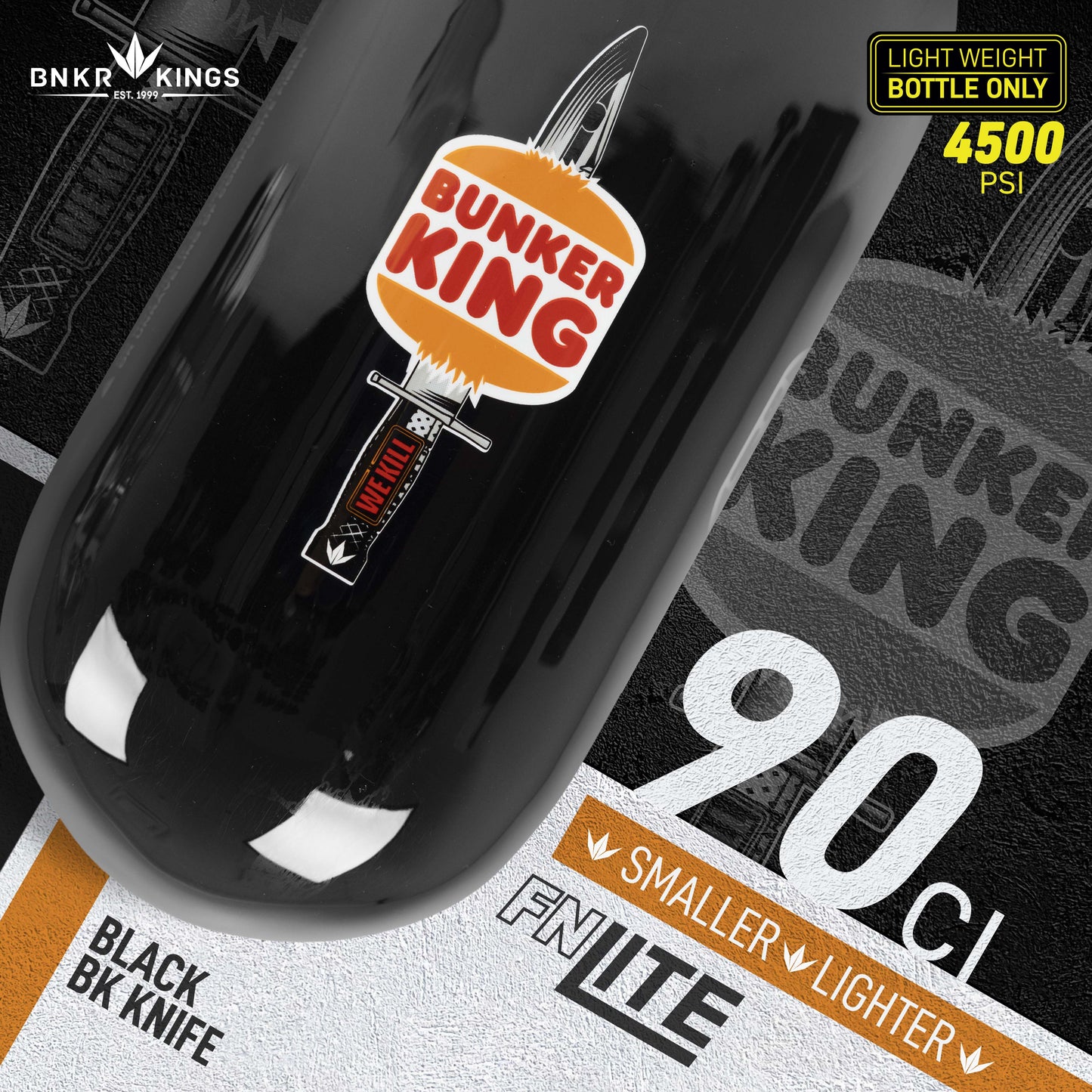 Bunkerkings FN Lite Air Bottle Only - 90ci 4500psi - Black BK Knife